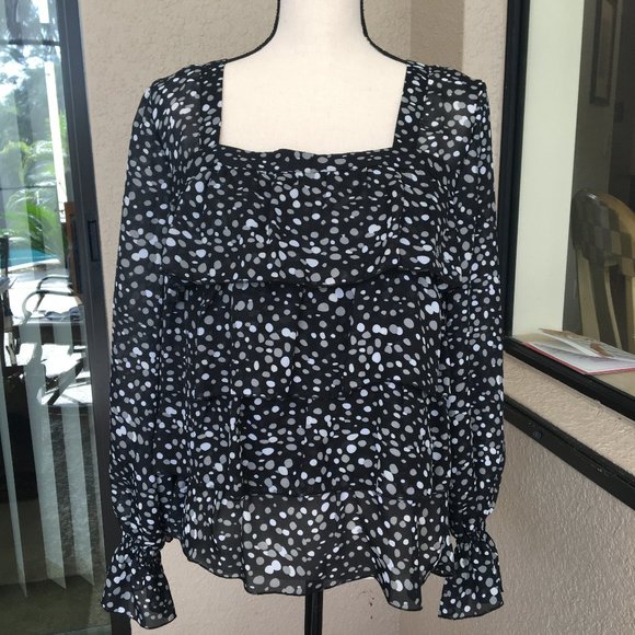 NWOT Black Polka Dot Ruffle Blouse - Picture 1 of 3